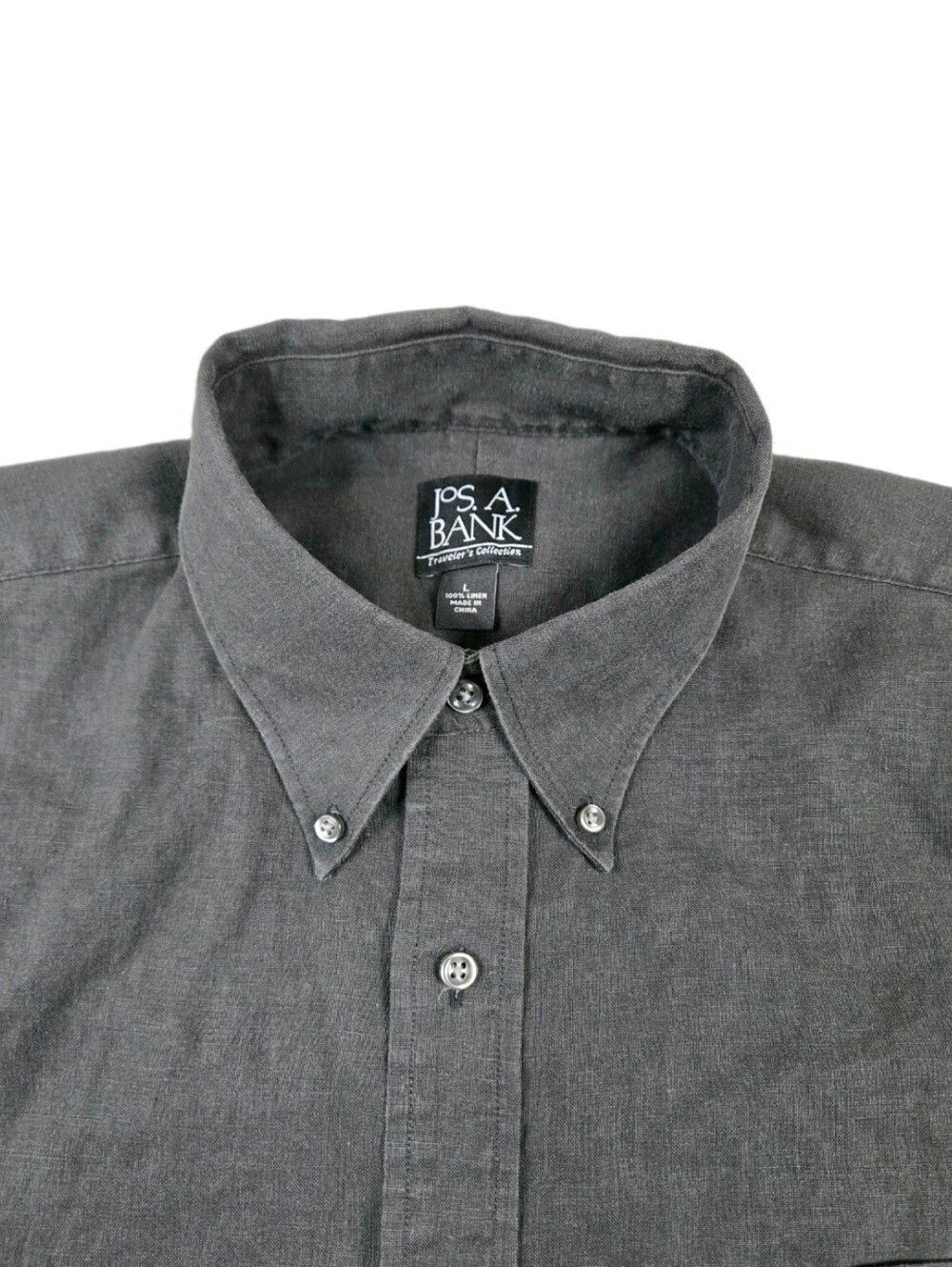 Jos A Bank Travelers 100% Linen Button Down Shirt Mens L Black Short Sleeve